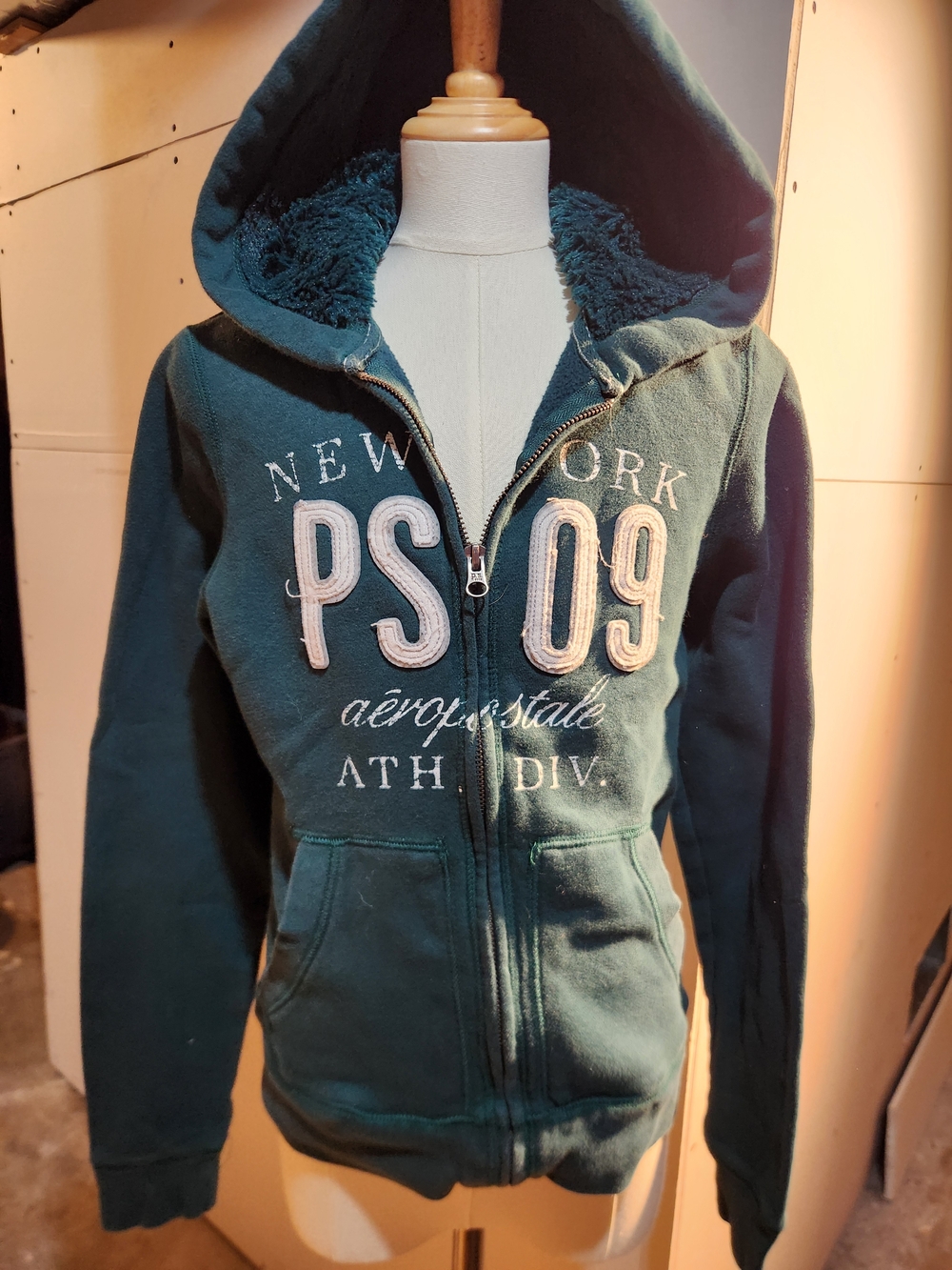Aeropostale PS 09 Green Sherpa-Lined Zip Hoodie